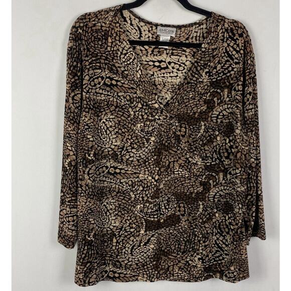 Chico's Traveler Leopard Print Shirt Sz 3 XL Art-to-Wear Animal 3/4 Sleeve Wrap - Picture 4 of 13